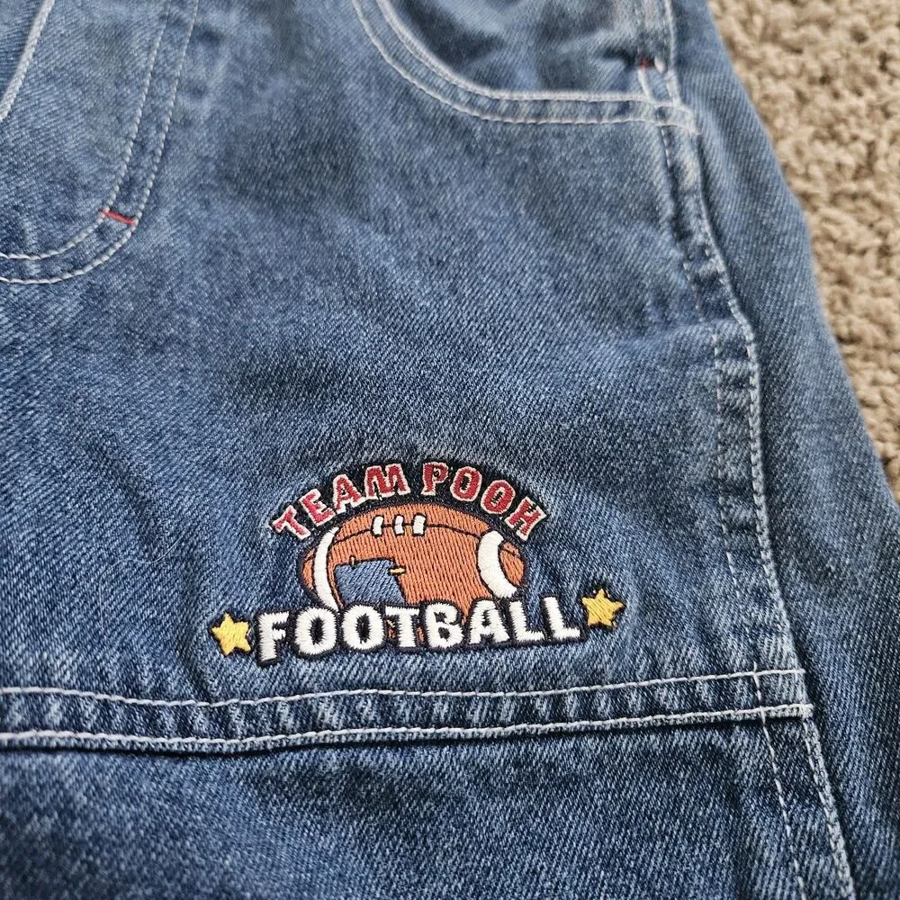 Winnie the Pooh Kids Denim Overalls 90s Vintage Size 4T Football Sports